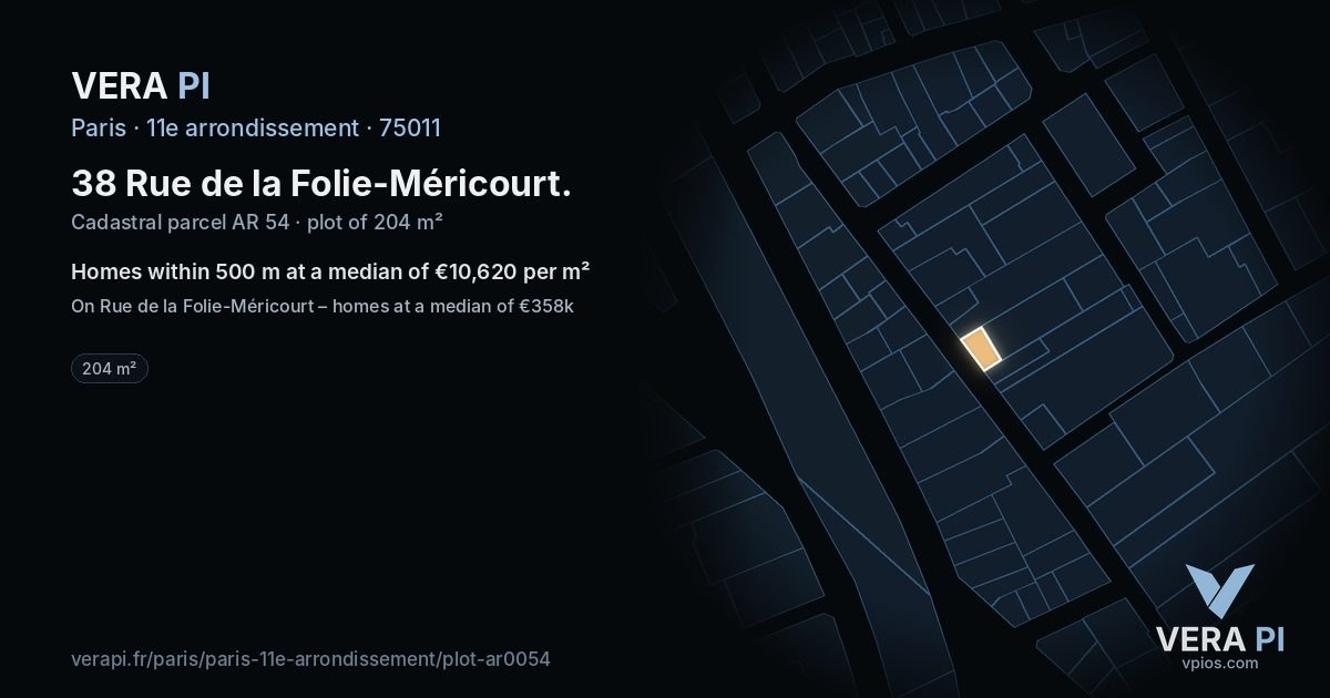 38 Rue de la Folie-Méricourt, 11e arrondissement at night – the plot lit, the parcels around coloured by the prices near them