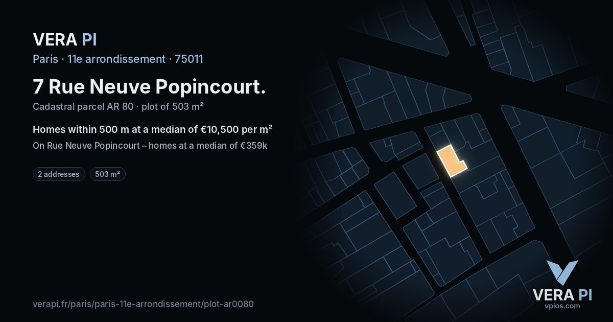 7 Rue Neuve Popincourt, 11e arrondissement at night – the plot lit, the parcels around coloured by the prices near them