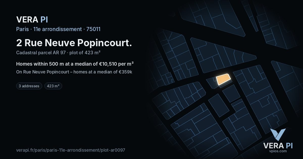 2 Rue Neuve Popincourt, 11e arrondissement at night – the plot lit, the parcels around coloured by the prices near them