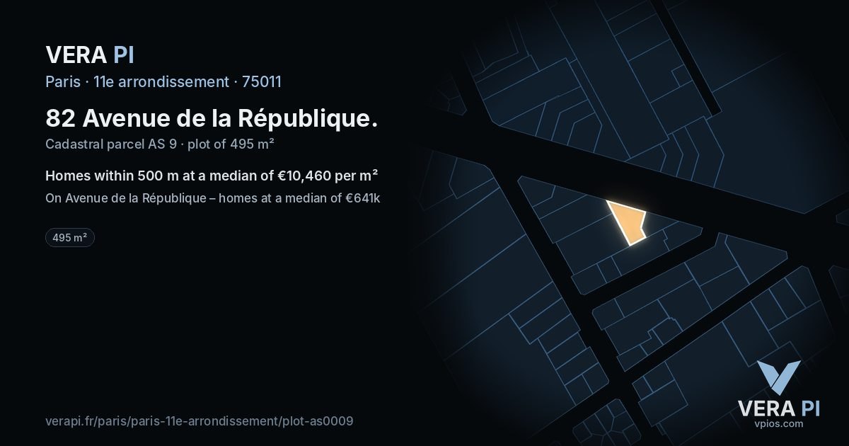 82 Avenue de la République, 11e arrondissement at night – the plot lit, the parcels around coloured by the prices near them