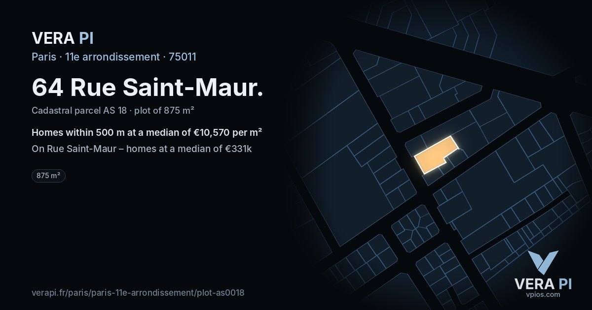 64 Rue Saint-Maur, 11e arrondissement at night – the plot lit, the parcels around coloured by the prices near them