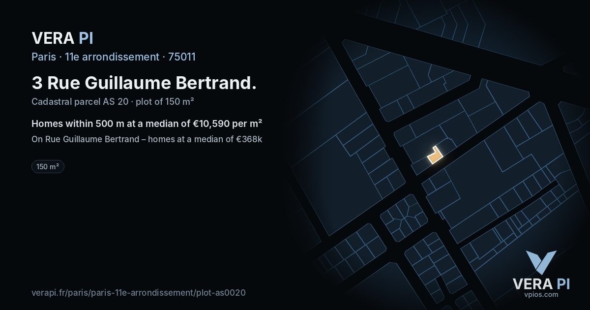3 Rue Guillaume Bertrand, 11e arrondissement at night – the plot lit, the parcels around coloured by the prices near them