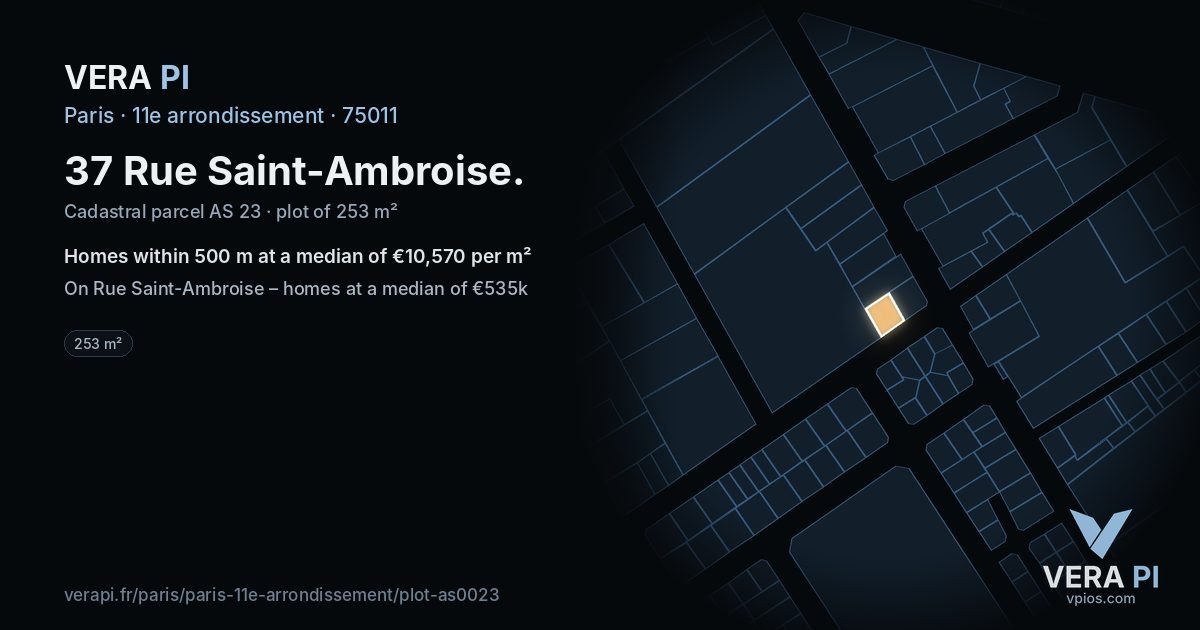 37 Rue Saint-Ambroise, 11e arrondissement at night – the plot lit, the parcels around coloured by the prices near them