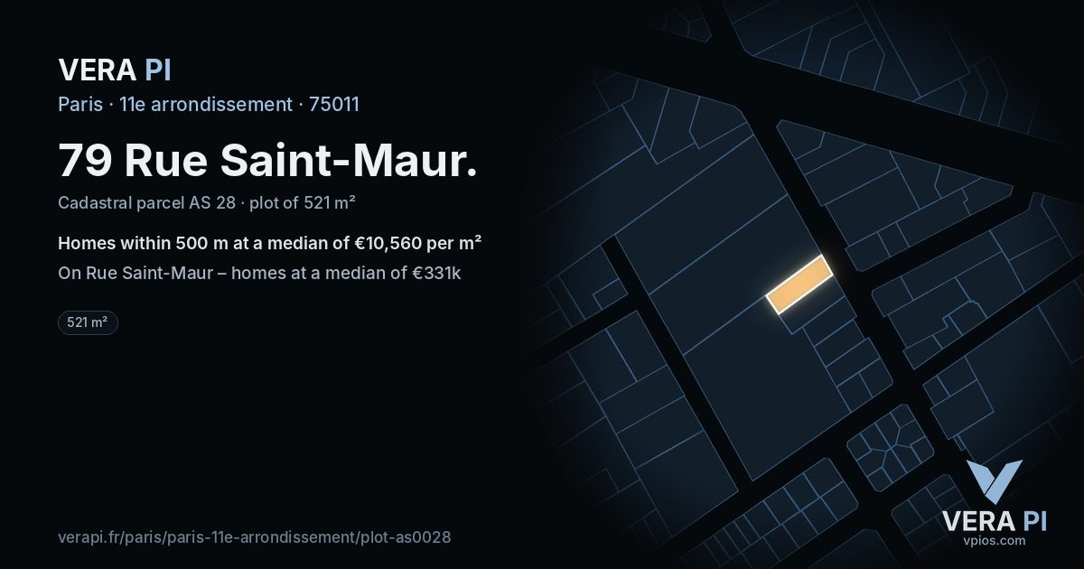 79 Rue Saint-Maur, 11e arrondissement at night – the plot lit, the parcels around coloured by the prices near them