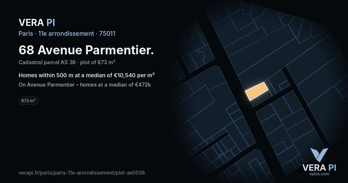 68 Avenue Parmentier, 11e arrondissement at night – the plot lit, the parcels around coloured by the prices near them
