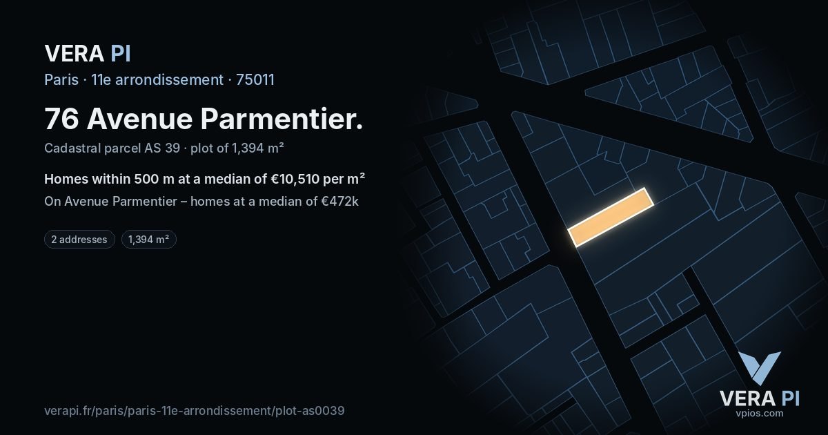 76 Avenue Parmentier, 11e arrondissement at night – the plot lit, the parcels around coloured by the prices near them