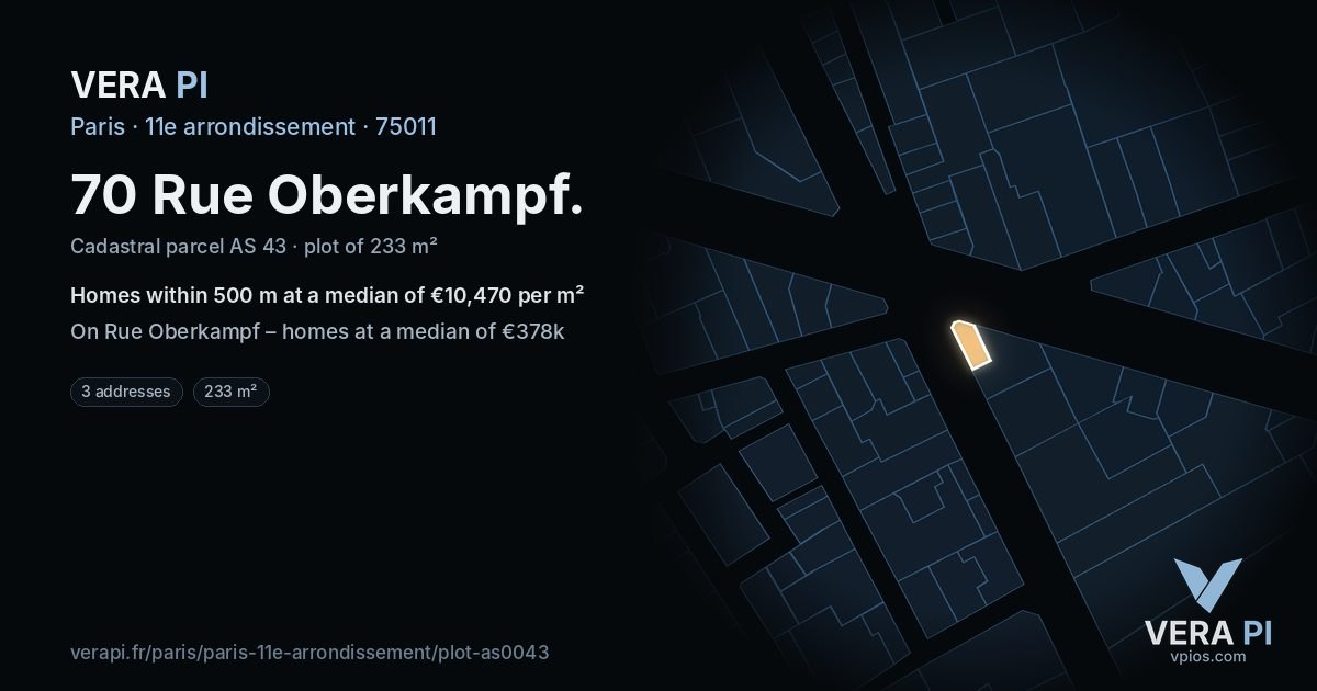 70 Rue Oberkampf, 11e arrondissement at night – the plot lit, the parcels around coloured by the prices near them
