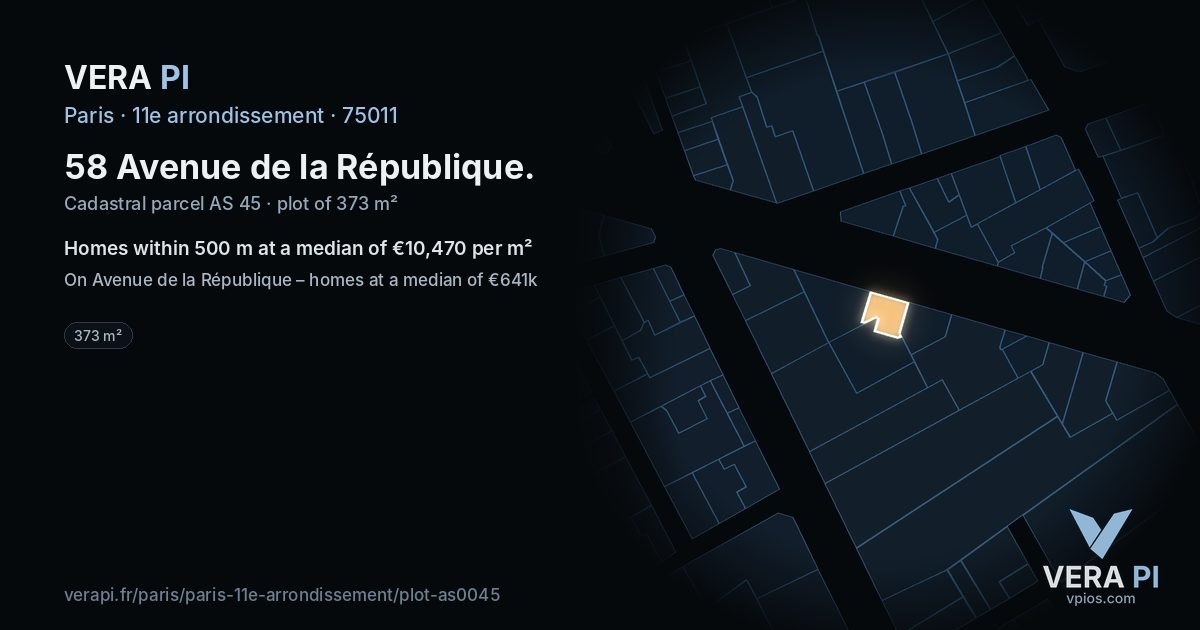 58 Avenue de la République, 11e arrondissement at night – the plot lit, the parcels around coloured by the prices near them