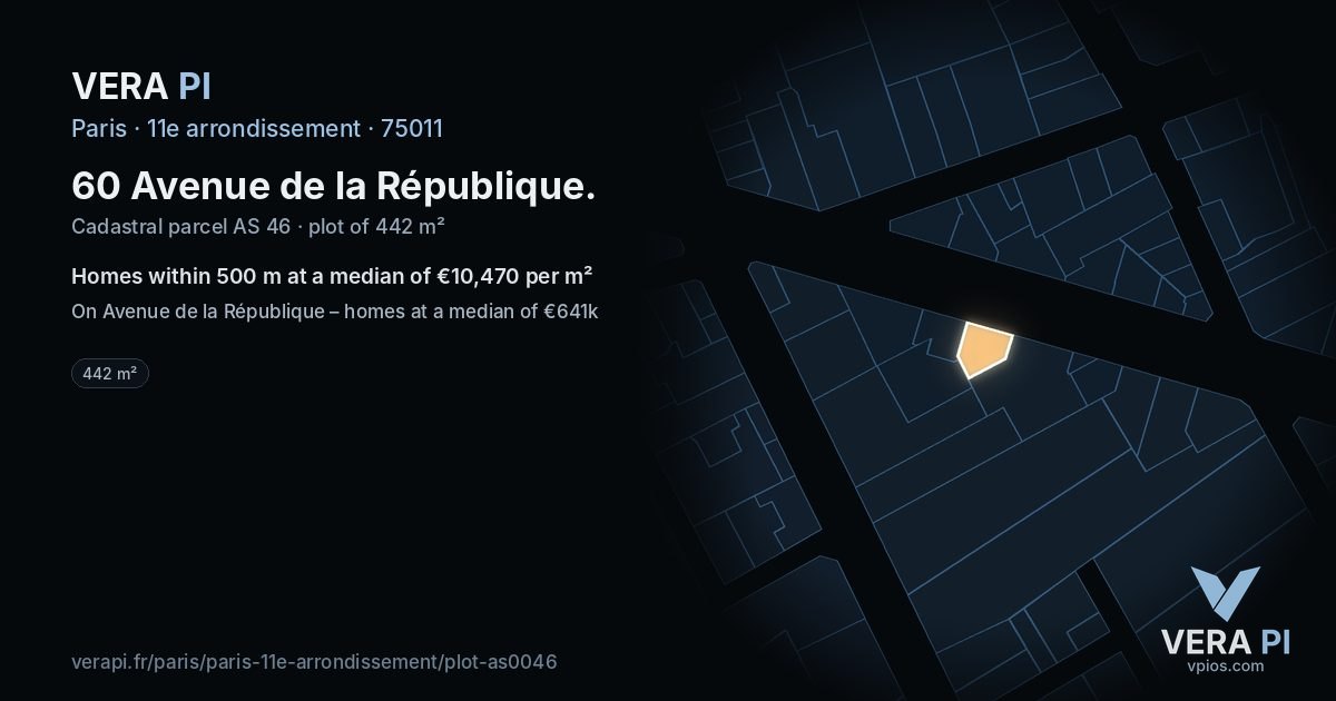 60 Avenue de la République, 11e arrondissement at night – the plot lit, the parcels around coloured by the prices near them