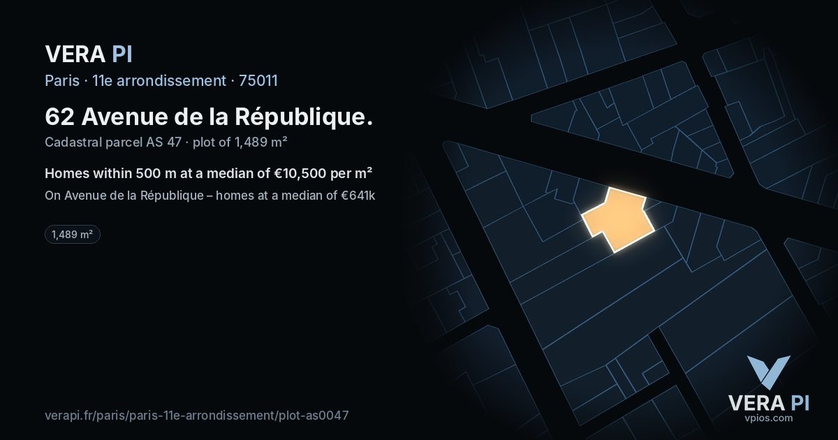62 Avenue de la République, 11e arrondissement at night – the plot lit, the parcels around coloured by the prices near them