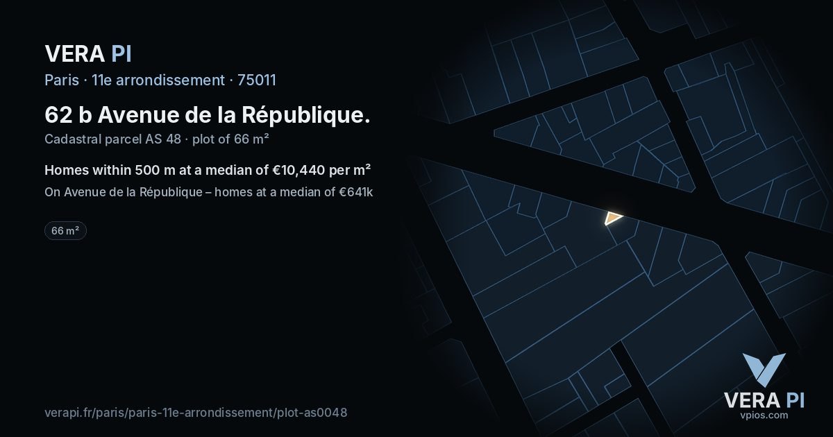 62 b Avenue de la République, 11e arrondissement at night – the plot lit, the parcels around coloured by the prices near them