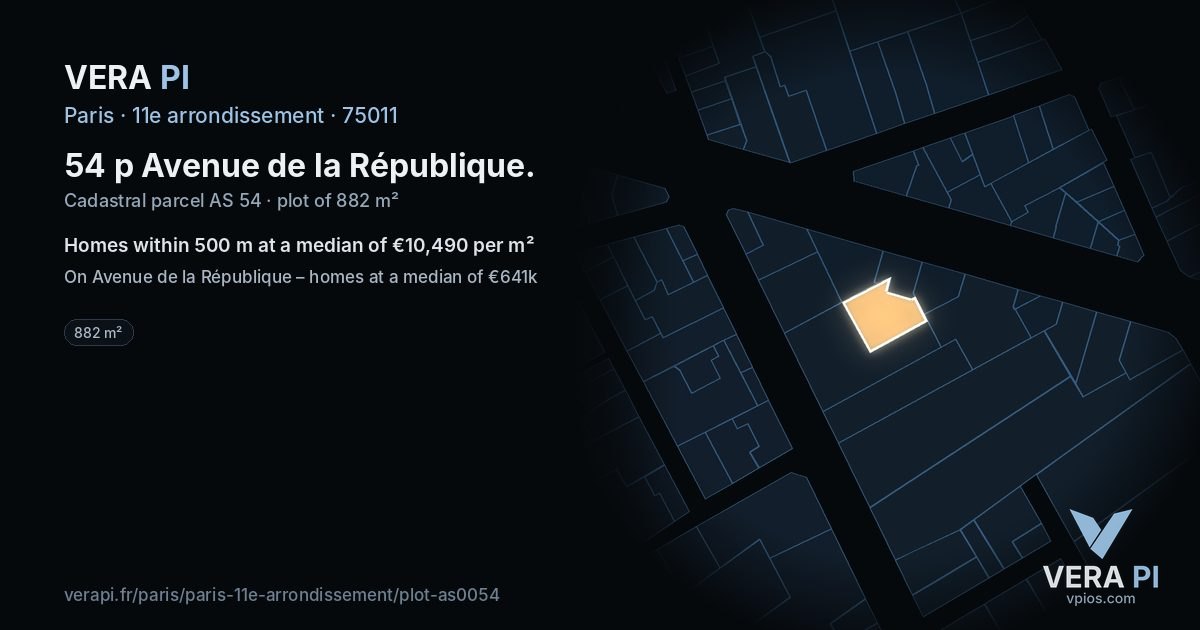 54 p Avenue de la République, 11e arrondissement at night – the plot lit, the parcels around coloured by the prices near them