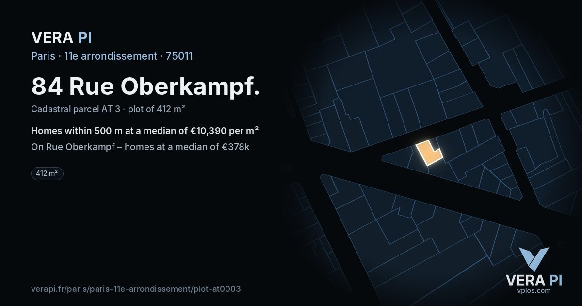 84 Rue Oberkampf, 11e arrondissement at night – the plot lit, the parcels around coloured by the prices near them