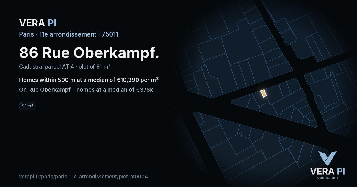 86 Rue Oberkampf, 11e arrondissement at night – the plot lit, the parcels around coloured by the prices near them