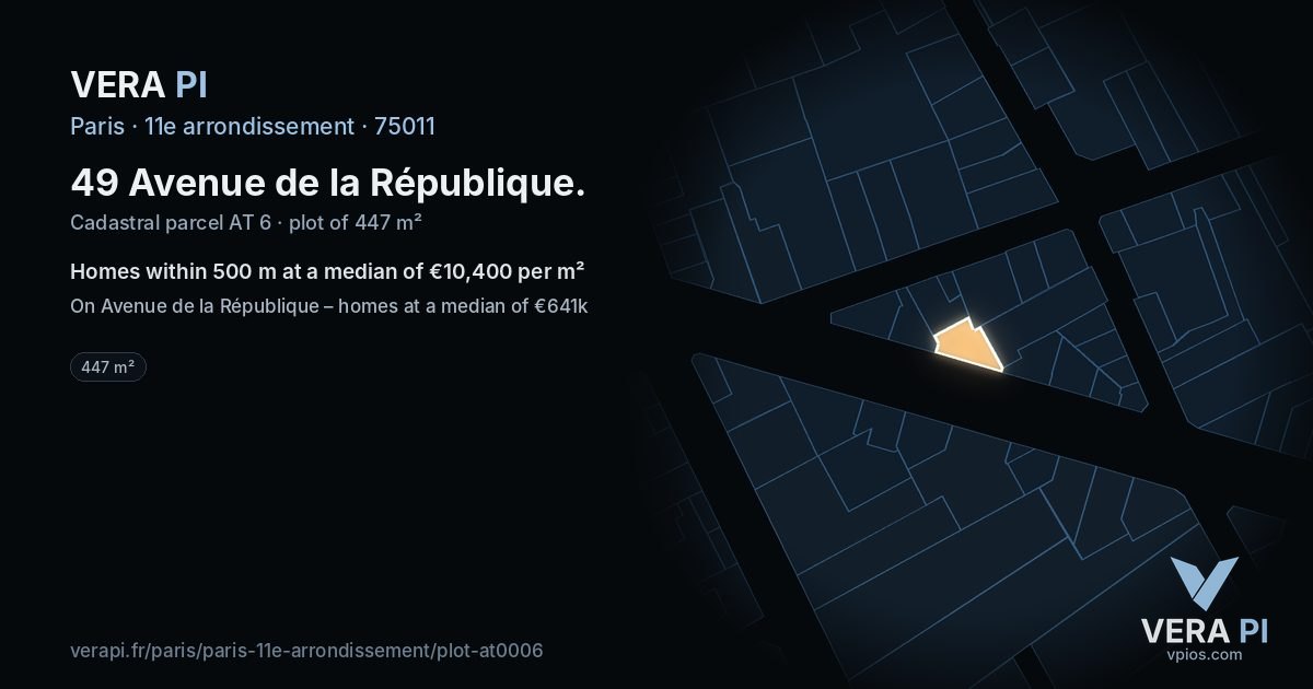 49 Avenue de la République, 11e arrondissement at night – the plot lit, the parcels around coloured by the prices near them