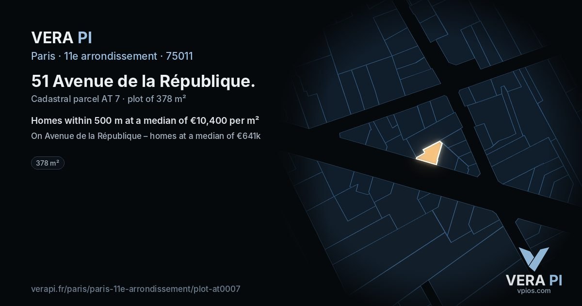 51 Avenue de la République, 11e arrondissement at night – the plot lit, the parcels around coloured by the prices near them