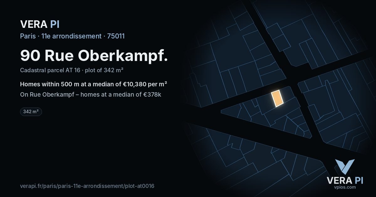 90 Rue Oberkampf, 11e arrondissement at night – the plot lit, the parcels around coloured by the prices near them
