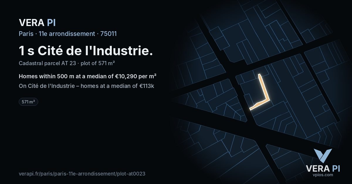1 s Cité de l'Industrie, 11e arrondissement at night – the plot lit, the parcels around coloured by the prices near them