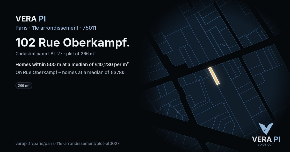 102 Rue Oberkampf, 11e arrondissement at night – the plot lit, the parcels around coloured by the prices near them