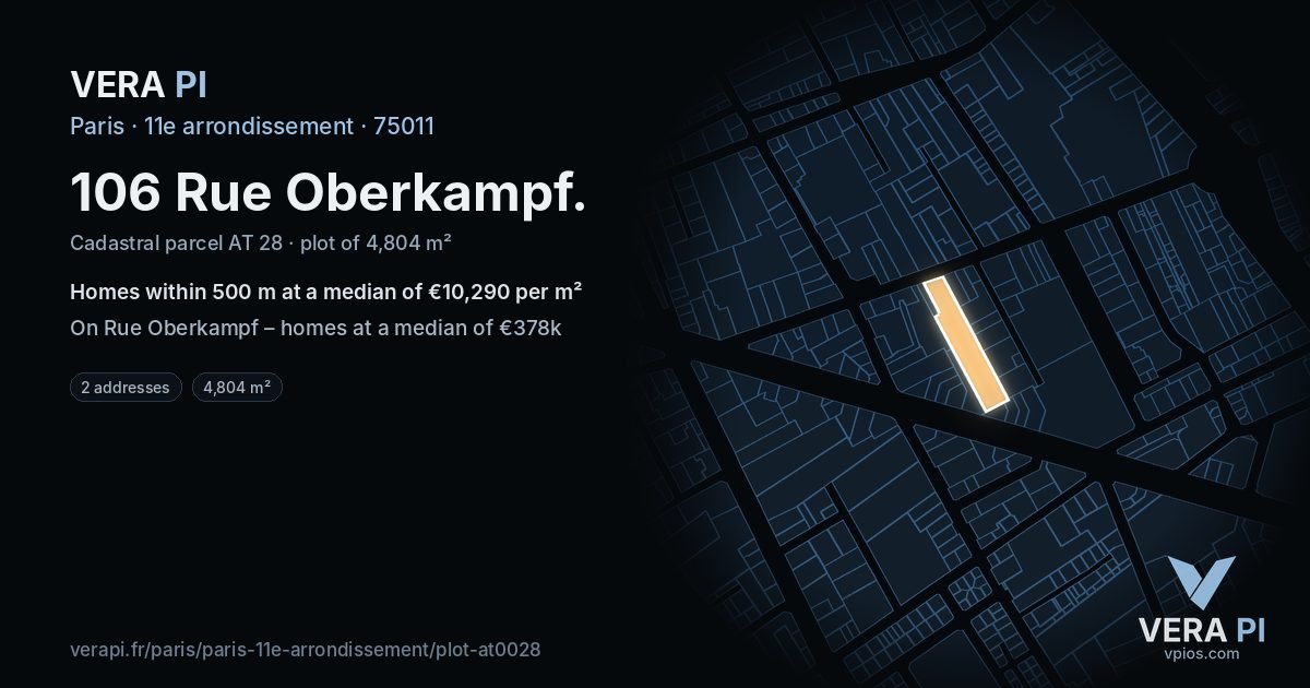 106 Rue Oberkampf, 11e arrondissement at night – the plot lit, the parcels around coloured by the prices near them
