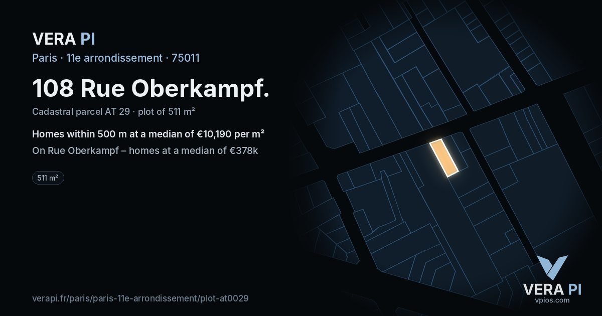 108 Rue Oberkampf, 11e arrondissement at night – the plot lit, the parcels around coloured by the prices near them