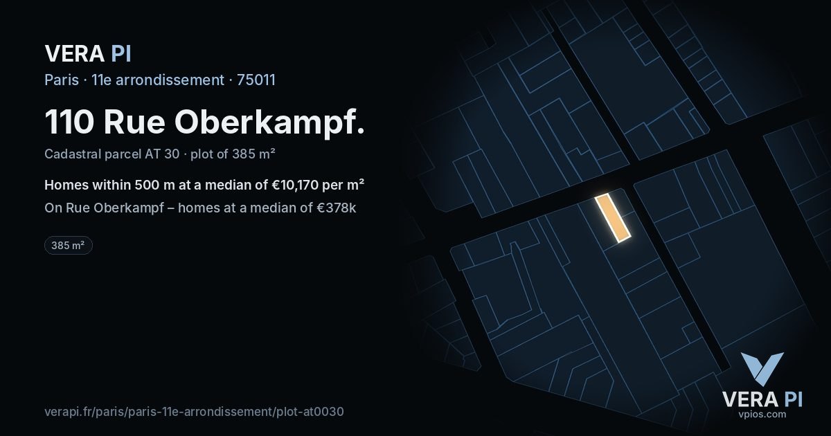 110 Rue Oberkampf, 11e arrondissement at night – the plot lit, the parcels around coloured by the prices near them