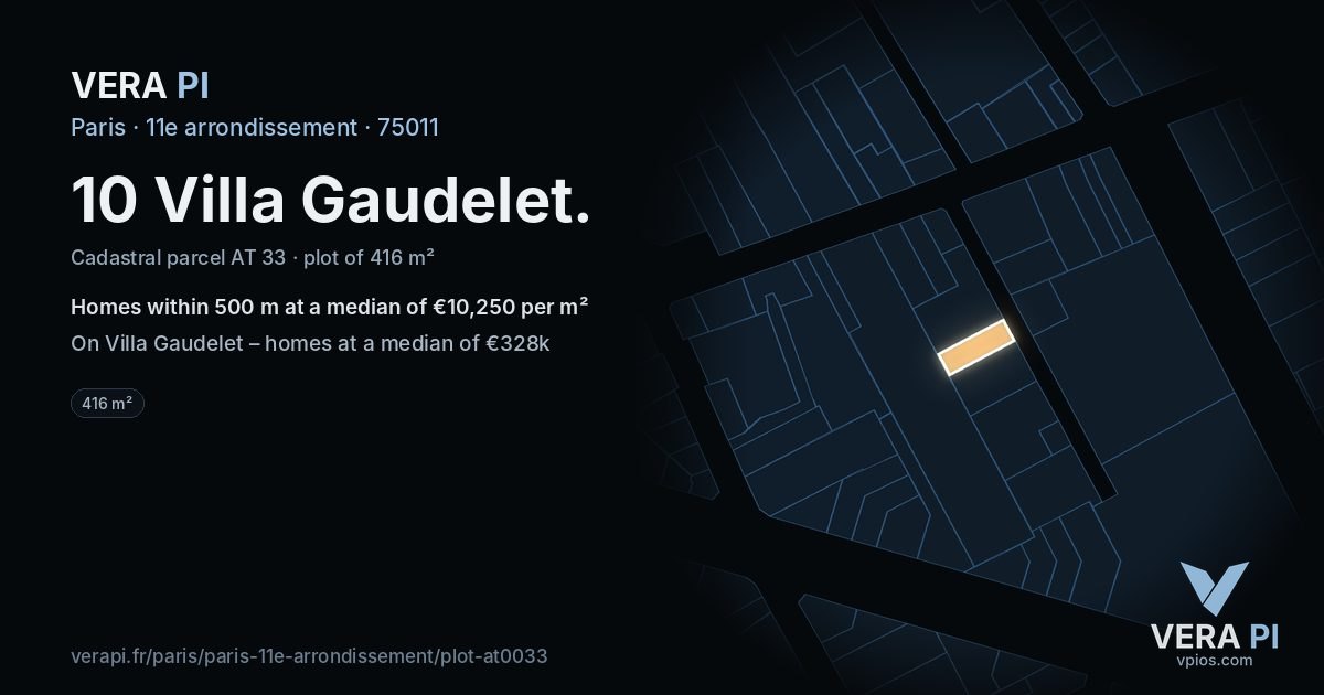 10 Villa Gaudelet, 11e arrondissement at night – the plot lit, the parcels around coloured by the prices near them
