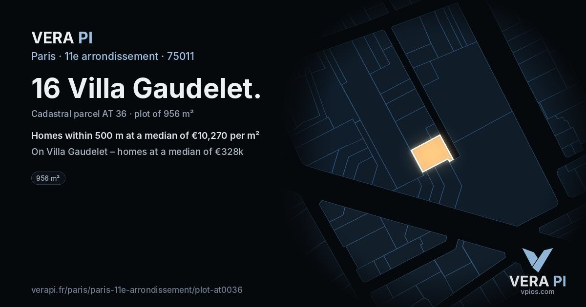 16 Villa Gaudelet, 11e arrondissement at night – the plot lit, the parcels around coloured by the prices near them