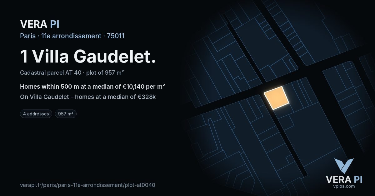 1 Villa Gaudelet, 11e arrondissement at night – the plot lit, the parcels around coloured by the prices near them