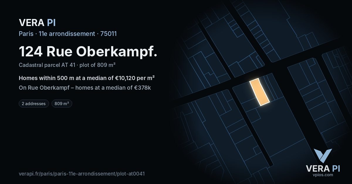 124 Rue Oberkampf, 11e arrondissement at night – the plot lit, the parcels around coloured by the prices near them