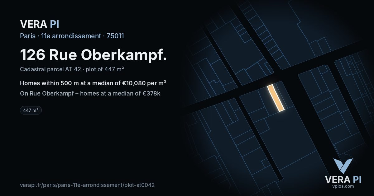 126 Rue Oberkampf, 11e arrondissement at night – the plot lit, the parcels around coloured by the prices near them