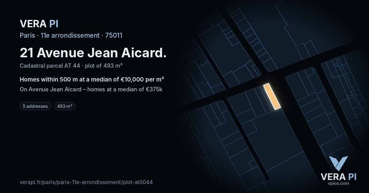 21 Avenue Jean Aicard, 11e arrondissement at night – the plot lit, the parcels around coloured by the prices near them