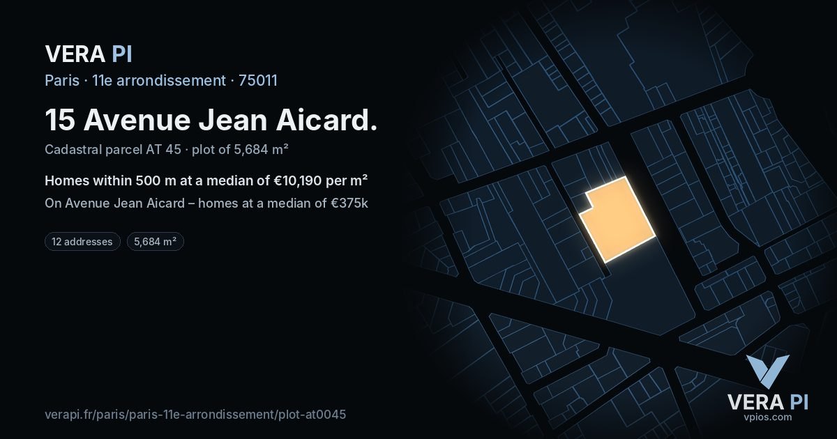 15 Avenue Jean Aicard, 11e arrondissement at night – the plot lit, the parcels around coloured by the prices near them