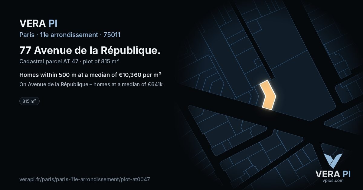 77 Avenue de la République, 11e arrondissement at night – the plot lit, the parcels around coloured by the prices near them