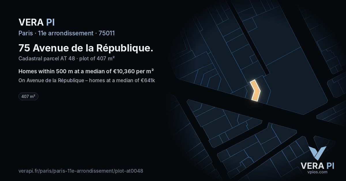 75 Avenue de la République, 11e arrondissement at night – the plot lit, the parcels around coloured by the prices near them