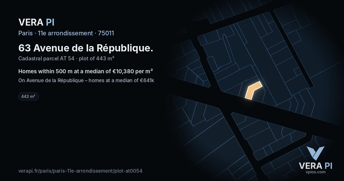 63 Avenue de la République, 11e arrondissement at night – the plot lit, the parcels around coloured by the prices near them