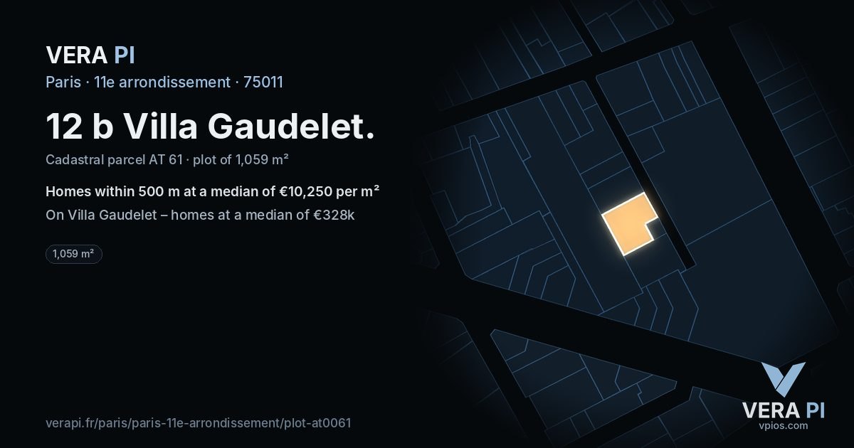 12 b Villa Gaudelet, 11e arrondissement at night – the plot lit, the parcels around coloured by the prices near them