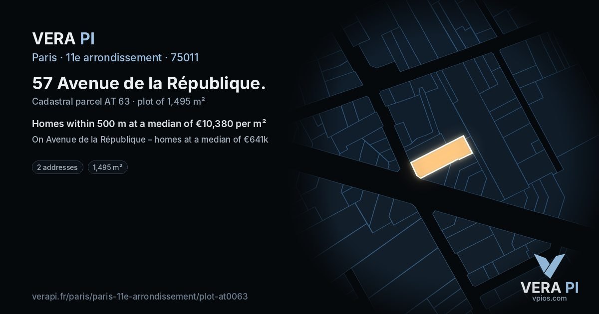 57 Avenue de la République, 11e arrondissement at night – the plot lit, the parcels around coloured by the prices near them