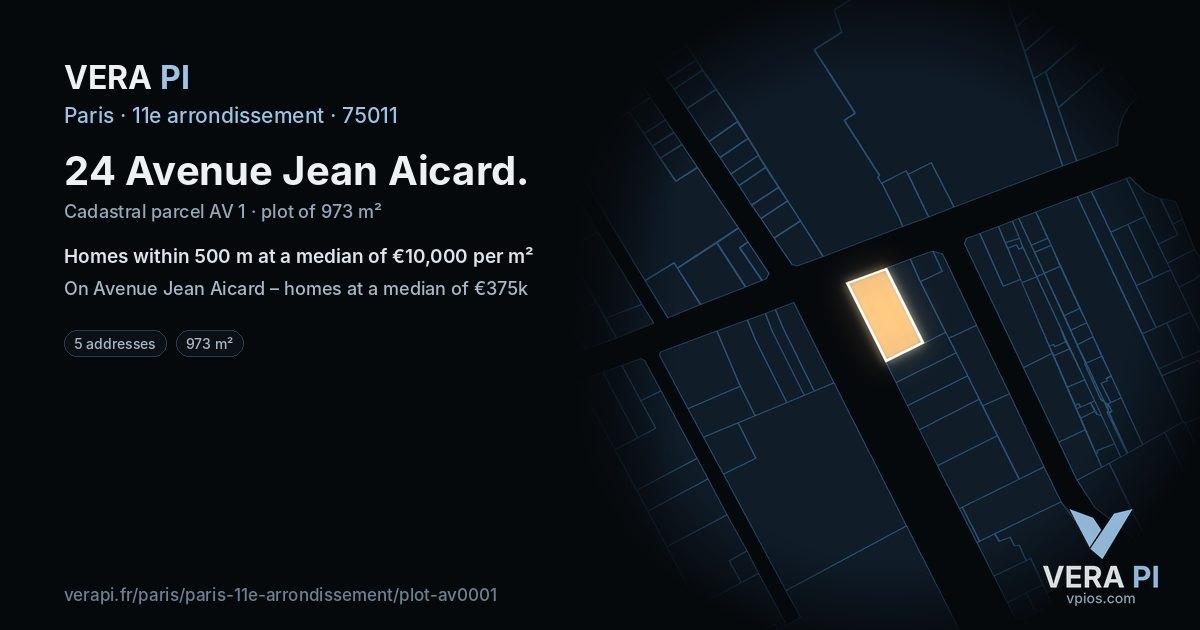 24 Avenue Jean Aicard, 11e arrondissement at night – the plot lit, the parcels around coloured by the prices near them