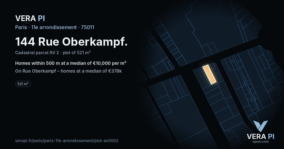 144 Rue Oberkampf, 11e arrondissement at night – the plot lit, the parcels around coloured by the prices near them