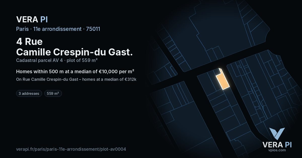 4 Rue Camille Crespin-du Gast, 11e arrondissement at night – the plot lit, the parcels around coloured by the prices near them
