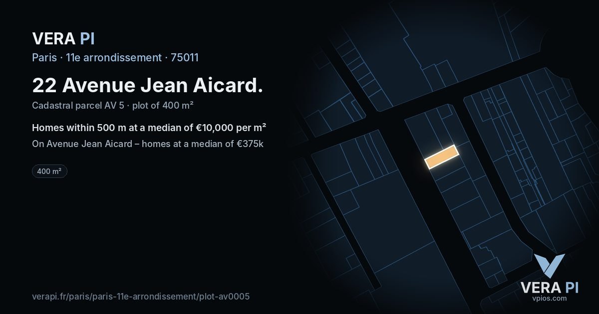22 Avenue Jean Aicard, 11e arrondissement at night – the plot lit, the parcels around coloured by the prices near them