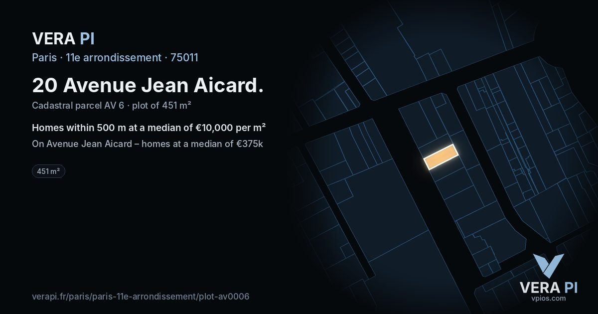 20 Avenue Jean Aicard, 11e arrondissement at night – the plot lit, the parcels around coloured by the prices near them