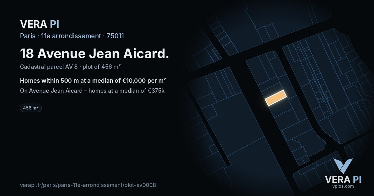 18 Avenue Jean Aicard, 11e arrondissement at night – the plot lit, the parcels around coloured by the prices near them