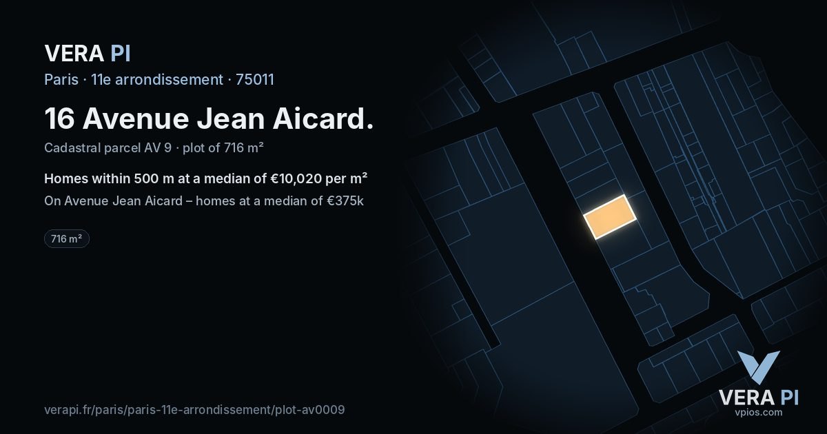16 Avenue Jean Aicard, 11e arrondissement at night – the plot lit, the parcels around coloured by the prices near them