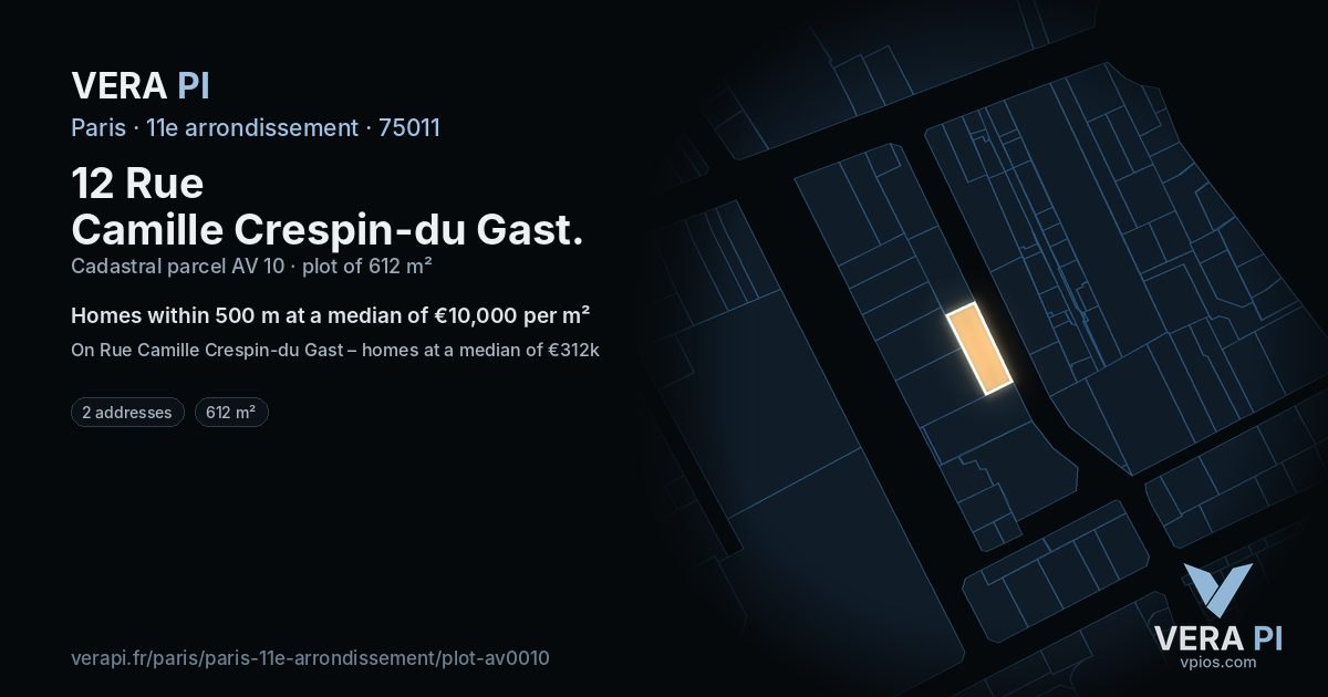 12 Rue Camille Crespin-du Gast, 11e arrondissement at night – the plot lit, the parcels around coloured by the prices near them