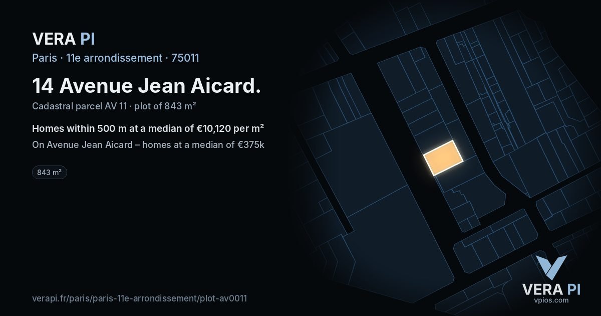 14 Avenue Jean Aicard, 11e arrondissement at night – the plot lit, the parcels around coloured by the prices near them
