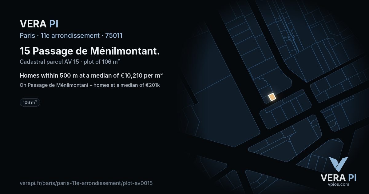 15 Passage de Ménilmontant, 11e arrondissement at night – the plot lit, the parcels around coloured by the prices near them