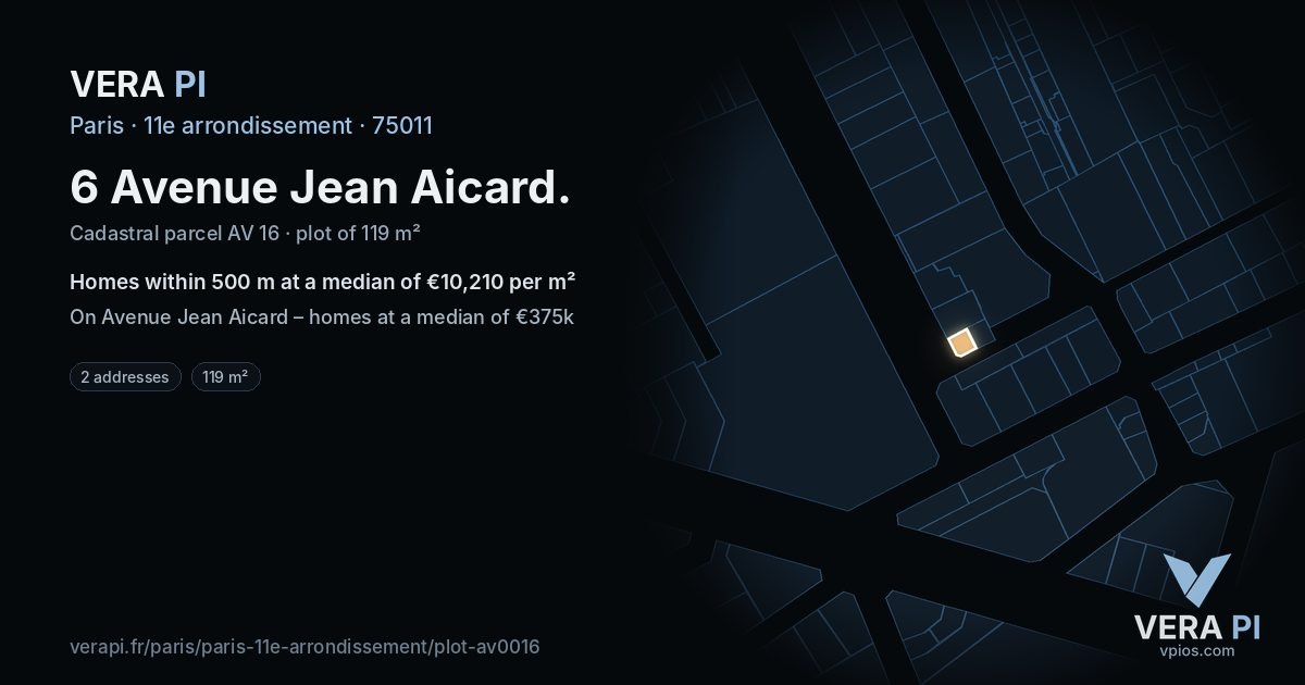 6 Avenue Jean Aicard, 11e arrondissement at night – the plot lit, the parcels around coloured by the prices near them