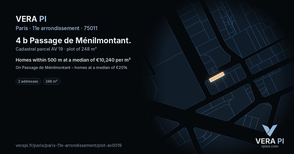 4 b Passage de Ménilmontant, 11e arrondissement at night – the plot lit, the parcels around coloured by the prices near them